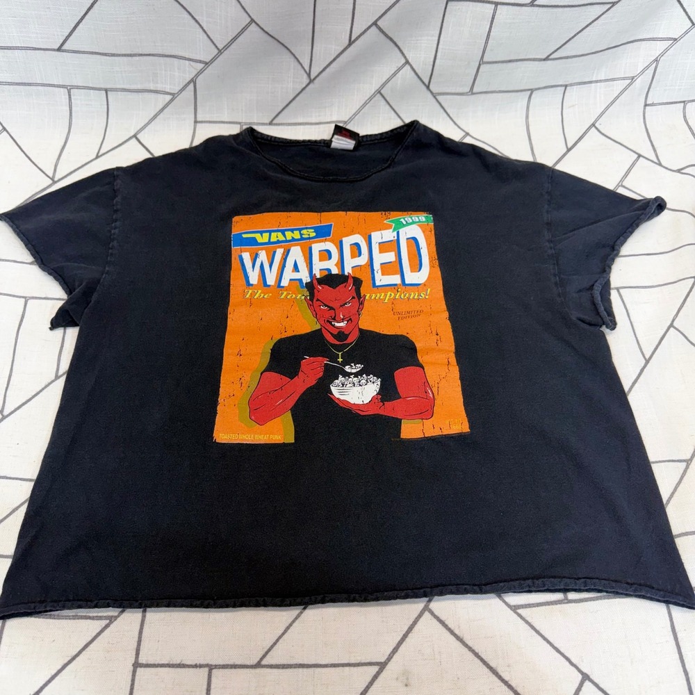 Cinder Block Vans Warped Tour 04 Shirt Large Black Cut Sleeve Cropped Graphic